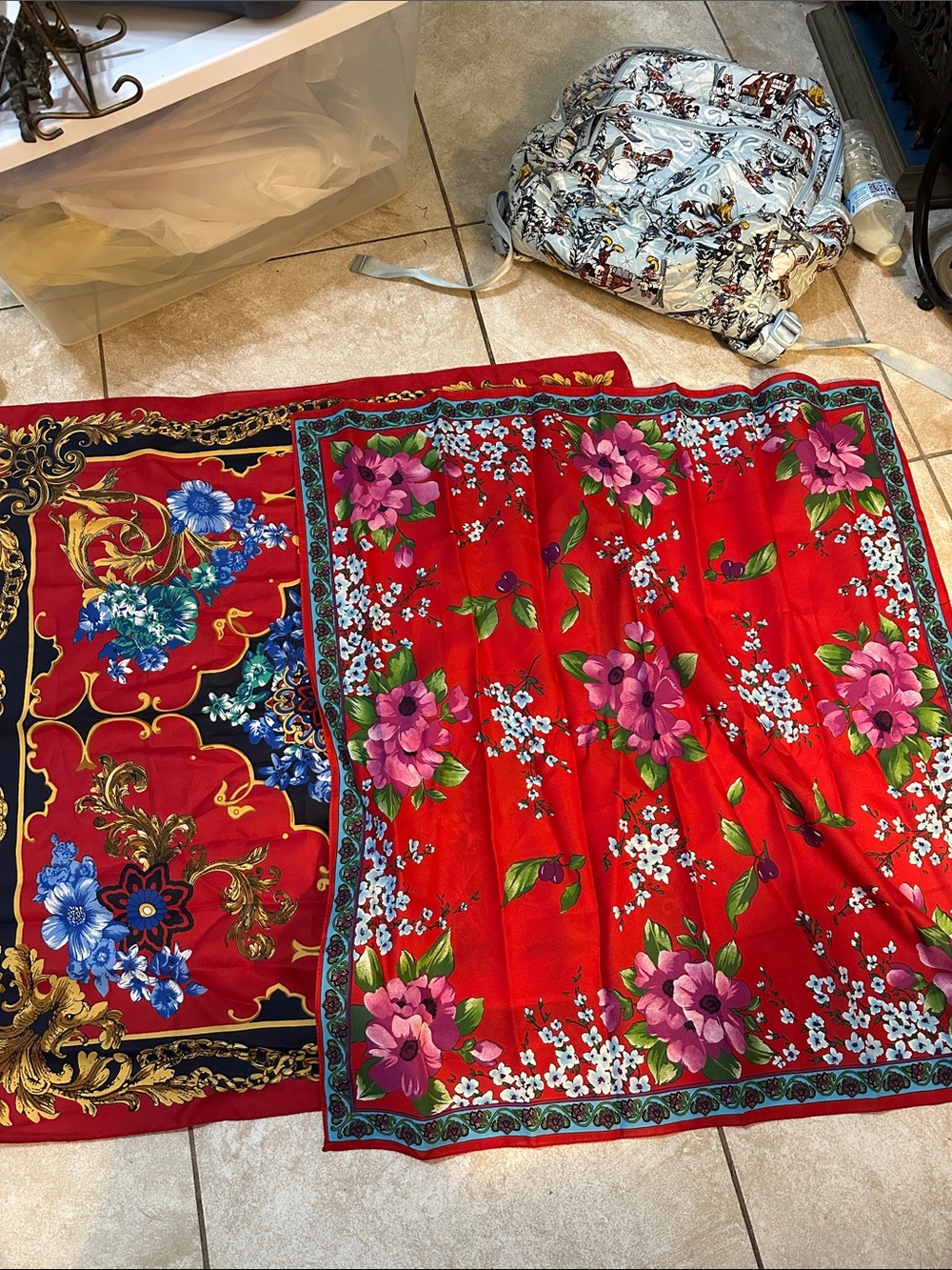Berkshire Red Floral Silk-Look Scarf with Pink & Blue Accents
